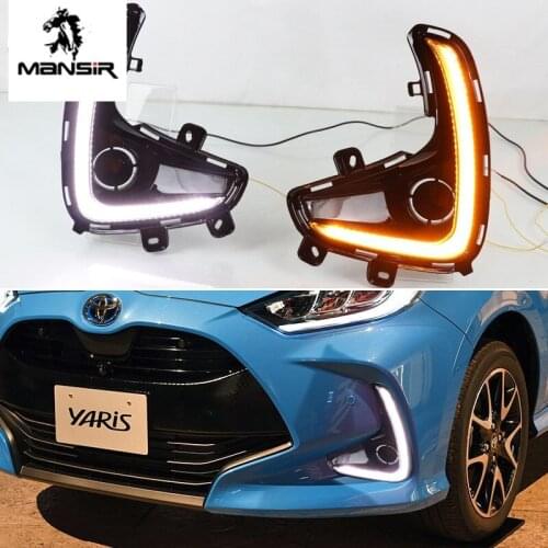 12V Daytime Running Lights For Toyota Yaris 2020 2021 LED DRL Dynamic Turn Signal Car Fog Lamp Auto Daylights