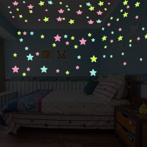 Glow in the Dark Decoration Sticker 100pcs 3D Stars Fluorescent Luminous Wall Sticker Home Kids Room Decor Glowing Wall Stickers