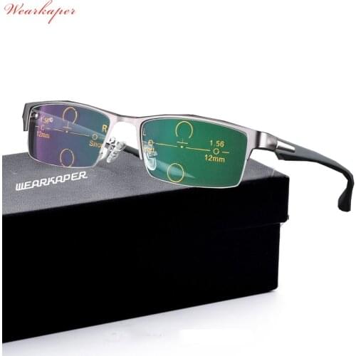 WEARKAPER Progressive Multifocal glasses Photochromic reading glasses Flexible Temples Legs Half Frame Male Presbyopia