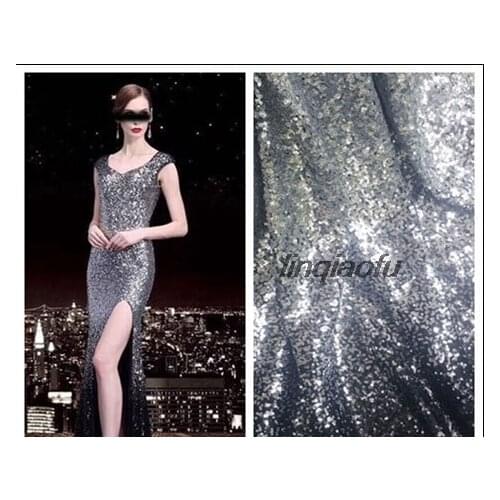 Gradient sequin fabric black silver white gradient sequins clothing decorative fabric Wedding dress fabric