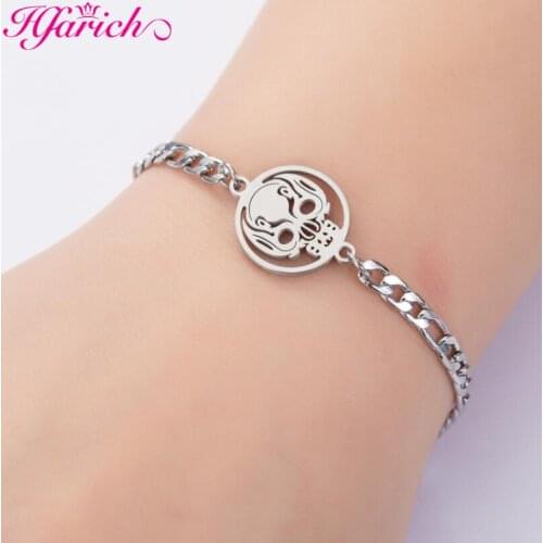 Hfarich Gold Chains Bracelets Adjustable Stainless Steel Bilezik Cuff Opening Bracelet Moon Heartbeat Inital Pulseras For Women