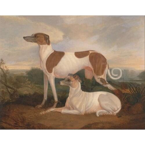 GOOD -HOME living room Decorative art # Animal Greyhound dog Two Greyhounds in a Landscape PRINT ART painting on canvas