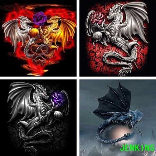 Round DIY 5D Diamond Painting animals Dragon Black Diamond Embroidery Magic Animal DIY Rhinestone Cross Stitch Art Decor jenkins