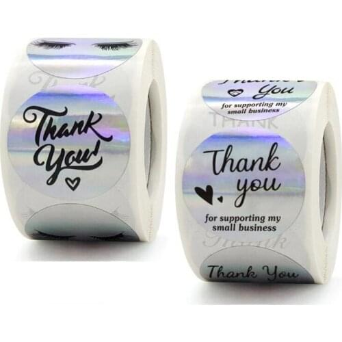 50PCS Adhesive Labels Eyelashes Thank You Sticker for Small Business Sealing Laser Silver Paper Stationery Supply Scrapbooking