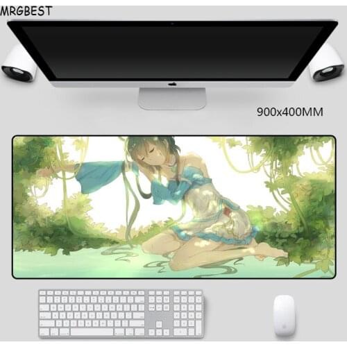 MRGBEST Anime Mouse Pad XXL Cute Girl Non-slip Nature Softy Rubber Full Desk Mats with Locking Edge for Gamer or Office Worker
