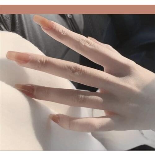 Jelly cream milk tea pure color false nails 24pcs with glue middle-long size lady full nail tips cute bride fake nails