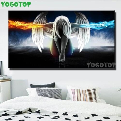 Round Diamond Painting Anime Angel Girl Wings Ice and Fire Full square Rhinestone of Picture Diamond mosaic large size YY5195