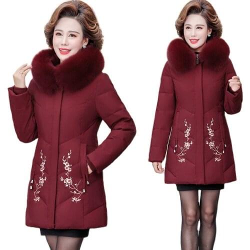 Parka Women Winter Jacket Coat New Middle-aged Cotton Padded Coat Mid Long Fur Collar Hooded Outerwear Thick Warm Plus Size 5XL