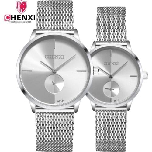CHENXI Lovers Quartz TOP Watches New Design Silver Stainless Steel Mesh Belt Men and Women Business Style Decorative Clock Watch