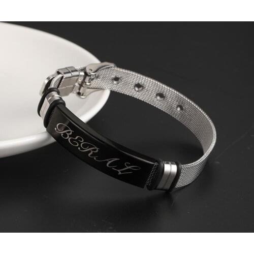 Lemegeton Personalized Engraving ID Custom Name Bracelet For Women Men Stainless Steel Adjustable Watch Band DAD Husband Bangle
