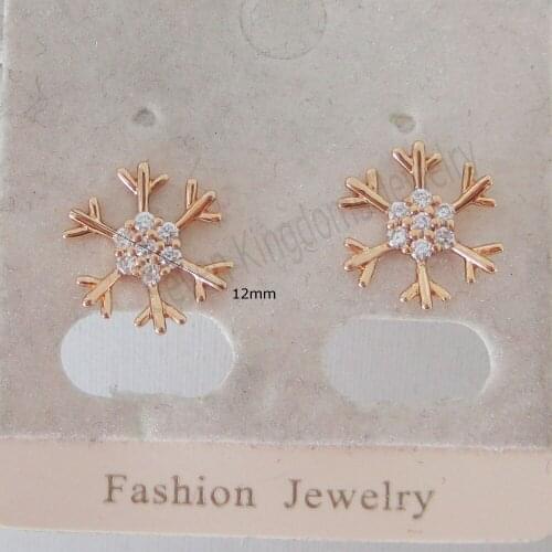 MIN ORDER 10$/ SNOW SIGN SHAPED STONE - YELLOW GOLD GP OVERLAY FILL BRASS STUD EARRING/COLOR IS A LITTLE RED