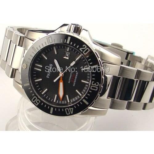 Parnis43mm black dial Sapphire glass waterproof 20ATM automatic Ceramic Bezel sapphire glass Deployment Buckle men Watch 992