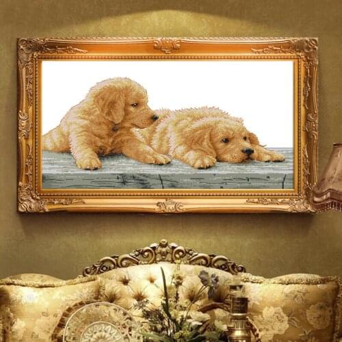 Two dog brothers Cross Stitch Kits Easy Printed pattern canvas Animal Embroidery Needlework set Bedroom Cross-stitch Home Decor