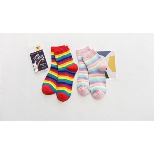 Womens Colorful Rainbow Color Socks 1 Pair Cotton Causal Girls Students Striped Socks Candy Color Socks Fashion Wholesale