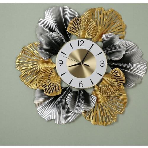 New Chinese Wrought Iron Ginkgo Leaf Clocks Wall Hangings Decor Crafts Home Living room OrnamentsWall Clock Wall Mural Decor Art