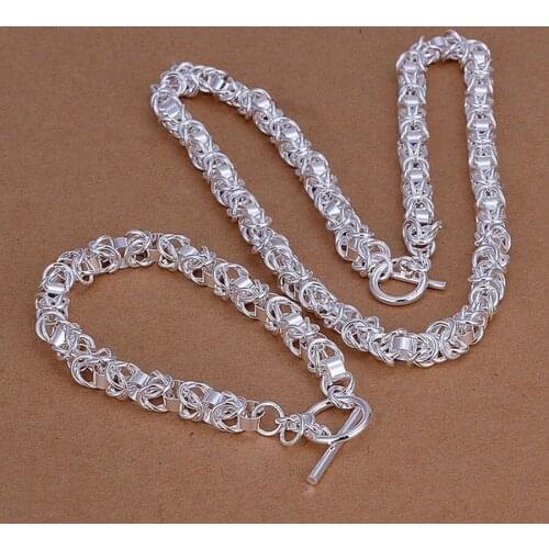 Wholesale solid chain women lady Silver color luxury fashion popular faucet classic necklace bracelets wedding jewelry S049