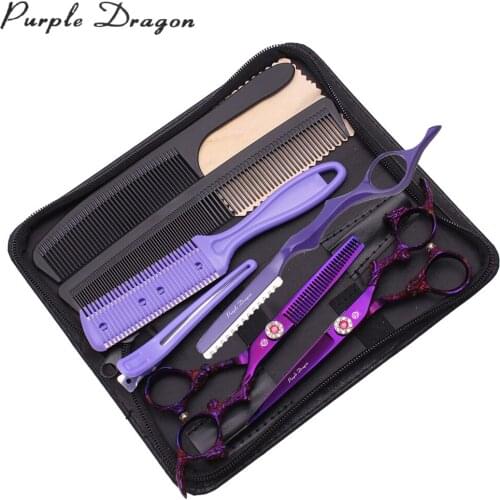 Barber Scissors Add Bag Purple Dragon 5.5" Japanese Steel 9005# Hair Cutting Scissors Thinning Scissors Haircut Set Purple Color