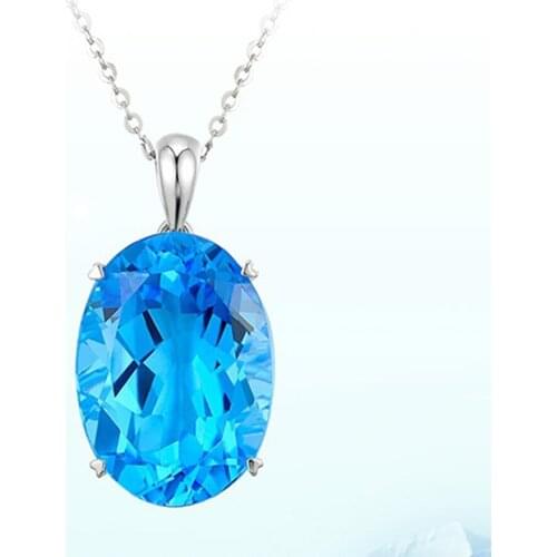Simple Elegant Women Single Big Blue Rhinestone Pendant Necklace Chain Jewelry