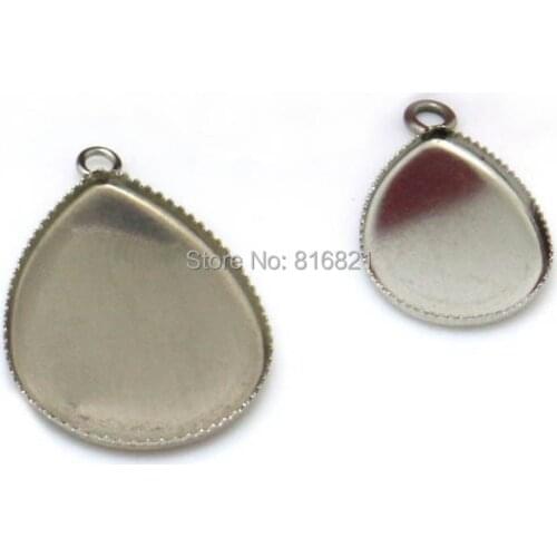 Blank Bezel Caps Settings Cabochon base Stainless Steel teardrop Bezel with Loop Pendant Findings Accessories 13x18mm 18x25mm