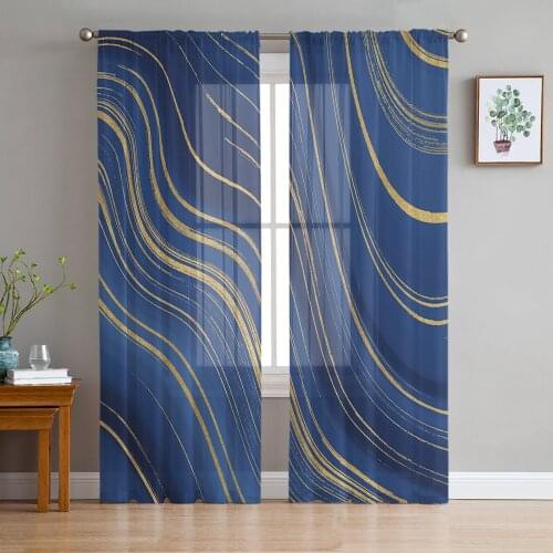 Luxury Sheer Curtains Blue Yellow Marble Abstract Kitchen Bedroom Living Room Curtains Study French Window Chiffon Curtains