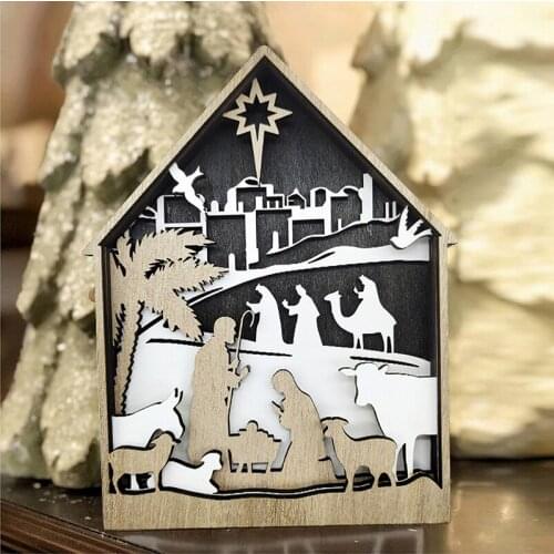 Christmas Religious Ornaments Wooden Jesus Was Born Crafts for Home Wall Decoration SAL99