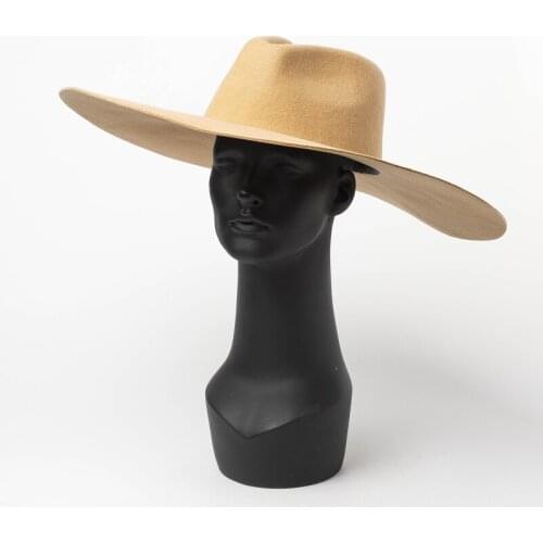 100% Wool 14.5cm Large Brim Fedora Hat ,Women Black/Coffee/Camel Jazz Hat, Model Show Style Australian Felt Winter Fedoras Cap