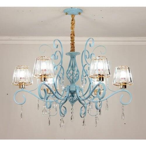 Mediterranean chandelier Blue Crystal living room lamp modern simple American garden Nordic Light luxury bedroom
