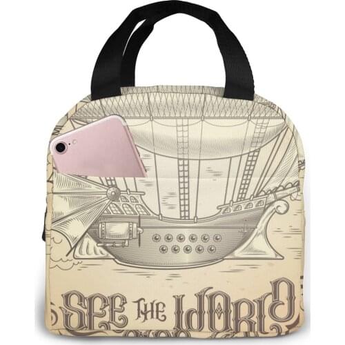 Lunch Bag Steampunk Fantastic Wooden Flying Ship Thermal Insulated Lunch Box Tote Bento Pouch Lunch Container Food Storage Bag