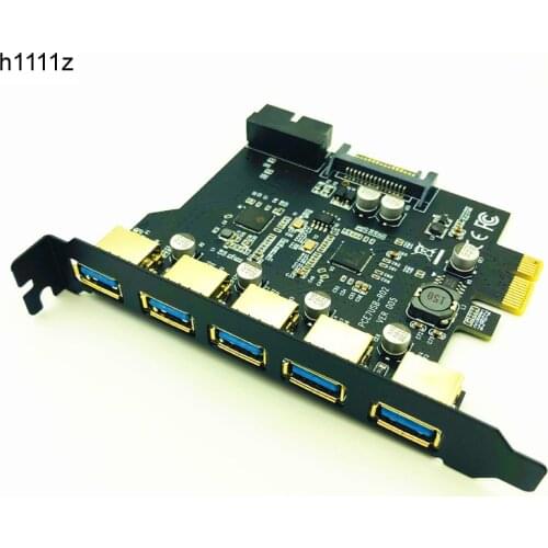Super Speed PCI-E to USB 3.0 19-Pin 5 Port PCI Express Expansion Card Adapter SATA 15Pin Connector with Driver CD for Desktop PC