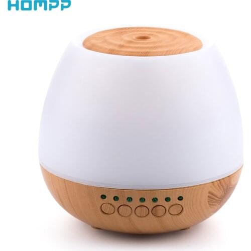 USB Bluetooth Speaker Aromatherapy Diffuser Essential Oil Air Humidifier Wood Grain 7 Color Changing Lights Timer 450ml for Room