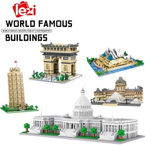 World Famous Mini Micro Building Blocks Street View 3D DIY Architecture Model Bricks Children Toy Gift LEZI Block WHITE HOUSE