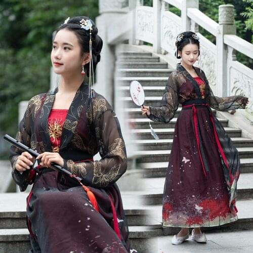 Embroidery double-breasted three-piece hanfu original design black condole belt Ru skirt Chinese wind daily series