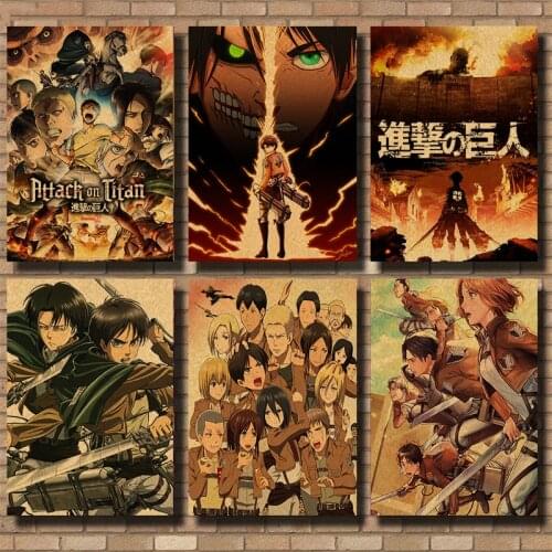 Japanese Classic Anime Attack on Titan Poster Kraft Paper Prints and Posters Home Room Decor Art Wall Stickers