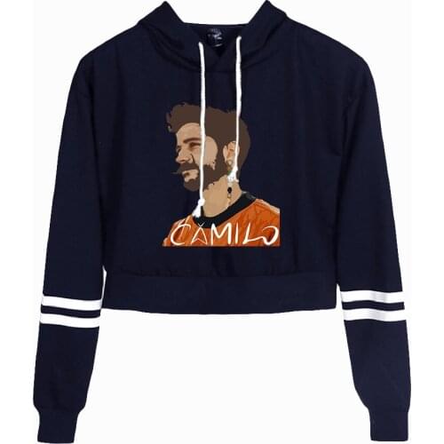 Womens Navel Crop Hoodie Idol Singer Camilo Echeverry Hoodie Long Sleeve Casual Sweatshirt Harajuku Sexy Clothes