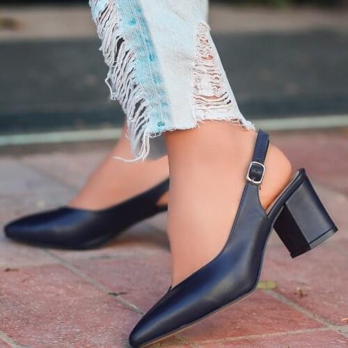 Tonar Ziko Navy Blue Skin Heels Women Shoes Ankle Strap Orthopedic Summery