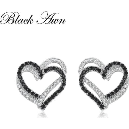 New Black Awn Romantic 925 Sterling Silver Jewelry Natural Heart Party Stud Earrings for Women Bijoux I155