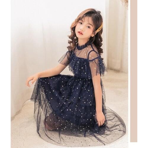 BKCS-604 New Children Summer Short Sleeve Dress For Girl Cute Chinese Style Clothing Romantic Princess Mesh Longuette