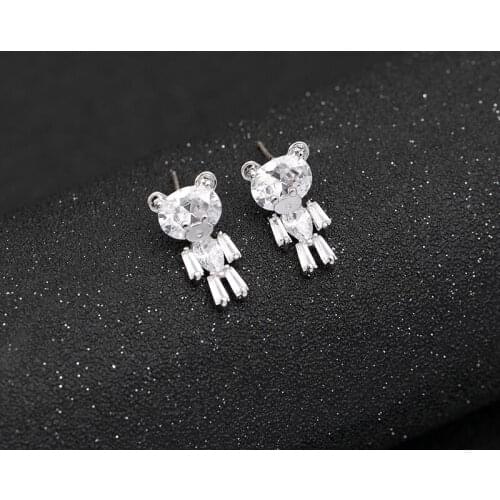 Zhijia new arrival trendy zircon crystal rhinestone women bear stud earrings vintage gifts party jewelry