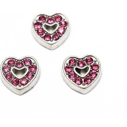 20Pcs/Lot Pink White Rhinestone Heart Alloy Floating Charms Hand-made DIY for Glass Lockets