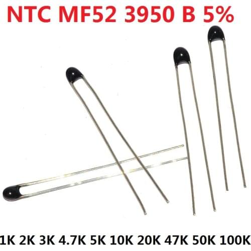 20PCS NTC Thermistor Thermal Resistor MF52 NTC-MF52AT 1K 2K 3K 4.7K 5K 10K 20K 47K 50K 100K 5% 3950B 1/2/3/4.7/K Ohm R kit
