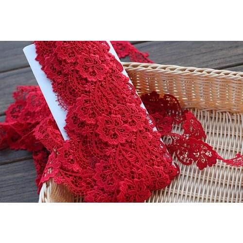 4cm wide (2yards/lot) Red Flower Embroidery Venise Water Soluble Lace Trim for Wedding Bridal Embroidery