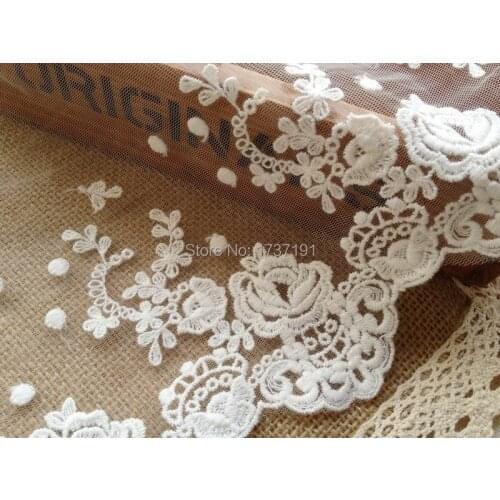 5 Yards Cotton Tulle Lace Trims Ivory White Embroidery Lace Fabric for Floral, Sewing, Costume, Supplies