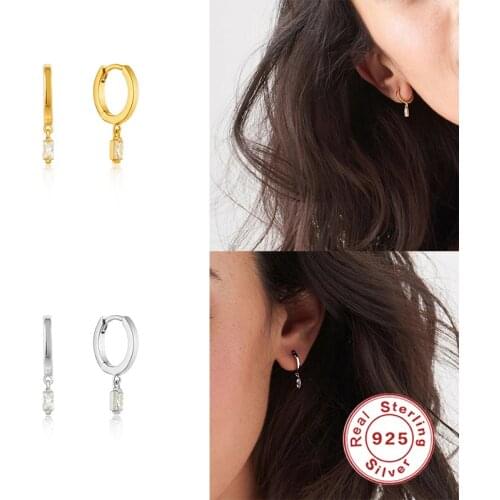 GS 925 Sterling Silver Gold Circle Hoop Ohrringe Women Gift Hoop Earrings With Single Zircon Pendant Fashionable Fine Jewelry