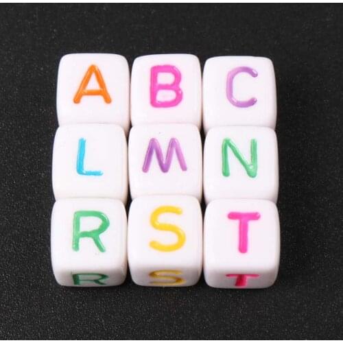 10mm 50Pcs Mixed Color White Colorful Acrylic Letter Cube Beads For Jewelry Making Accessory Bracelets Necklace DIY KL24-RH