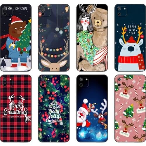 Black tpu Case For OPPO Realme C11 C20 C21 Case Back Cover Bumper Merry Christmas Cute Santa Claus elk Snowman New Year