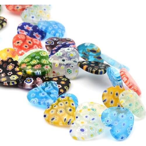 Colors Mixed Heart Shape Flower Flat Lampwork Glazed Glass Beads Spacer Glass Beads For Bracelet Necklace DIY Jewelry Making