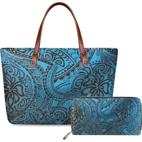 Ladies Top-Handle Bags Polynesian tribal style Print custom Handbags for Women Large Capacity Shoulder Tote Bags leather purse