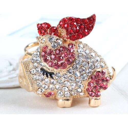 Fly Red Wing Butterfly Pig Lovely Fashion pendant Crystal Purse Bag Car Key Ring Chain Jewelry Accessories Gift
