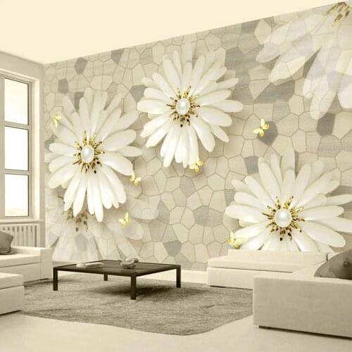 Photo Wall Murals European Style 3D Golden Jewelry Flower Mosaic Stone Pattern Wallpaper Living Room Self-Adhesive Luxury Decor