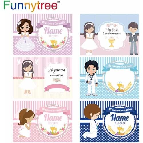 Funnytree photography girl pink boy first communion decoration party details banner Custom Photo Backdrop Background Photocall